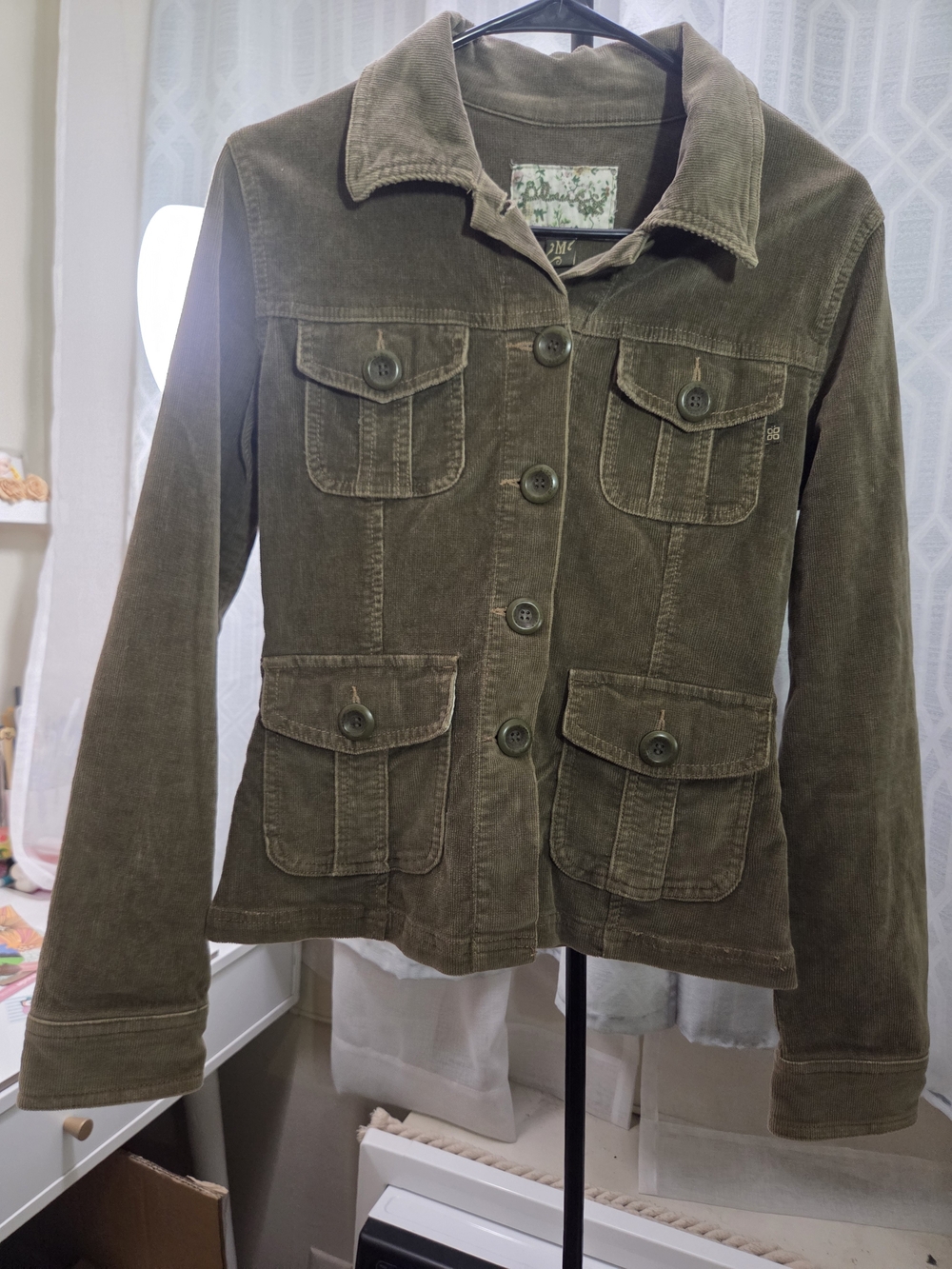 🌼 Women’s Olive Green Corduroy Jacket - Plugg, Vintage Y2K